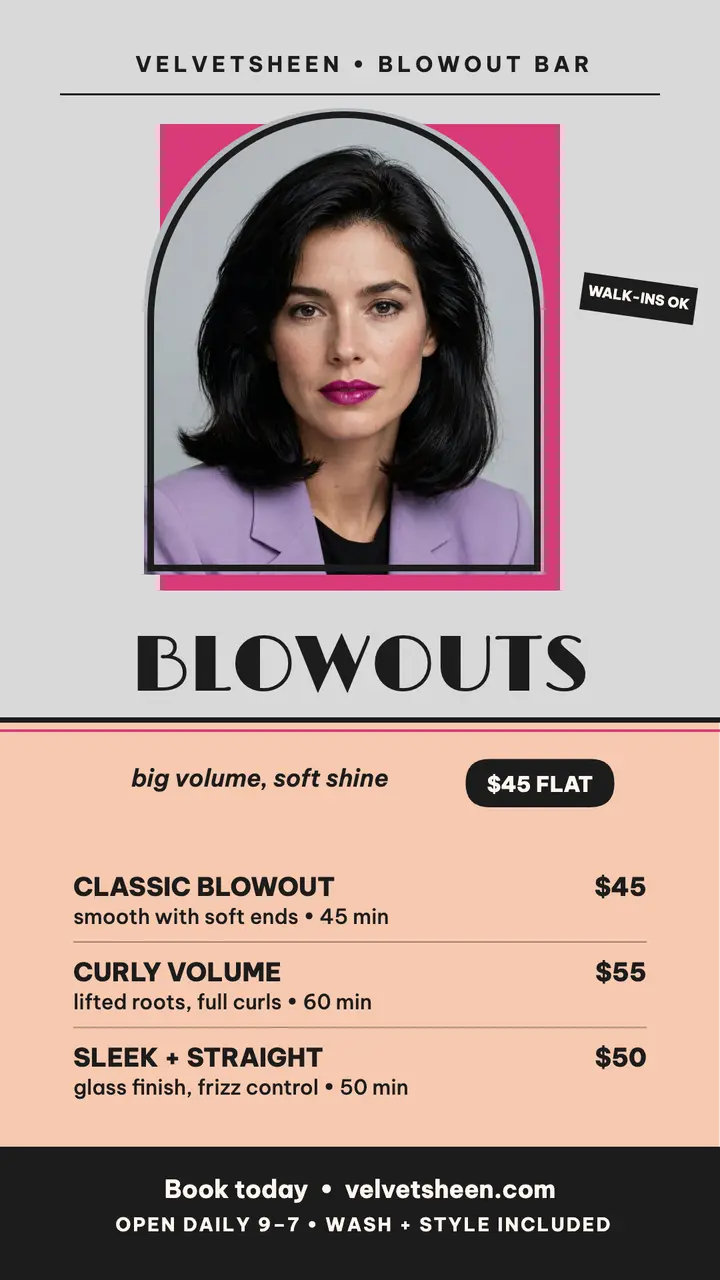 Velvetsheen retro blowout menu story template