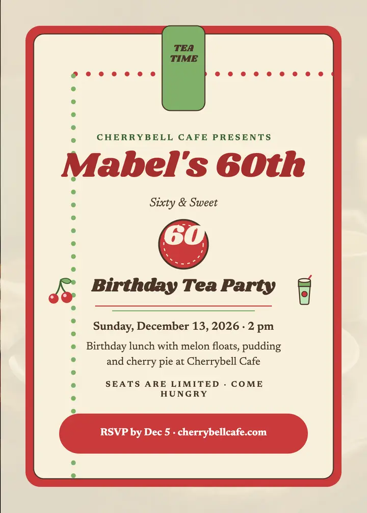Mabel Hartley 60th birthday tea party invitation template