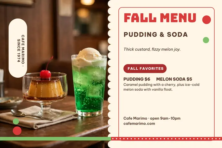 Cafe Marimo fall menu postcard template
