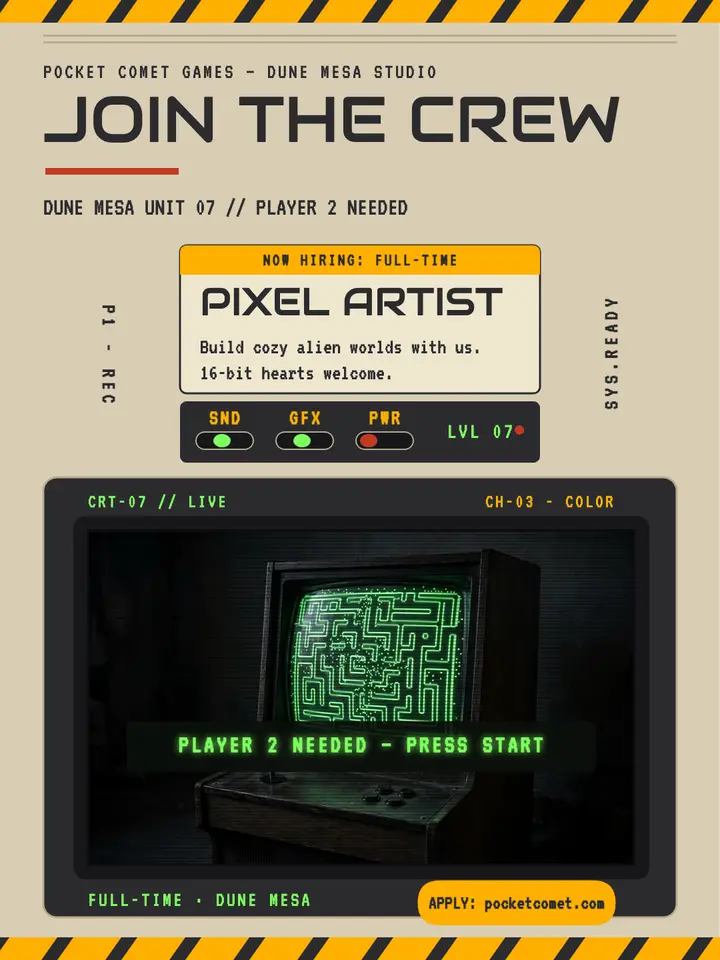 Pocket Comet retro console hiring card template