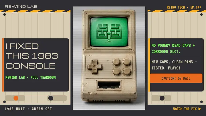 Rewind Lab retro console repair thumbnail template