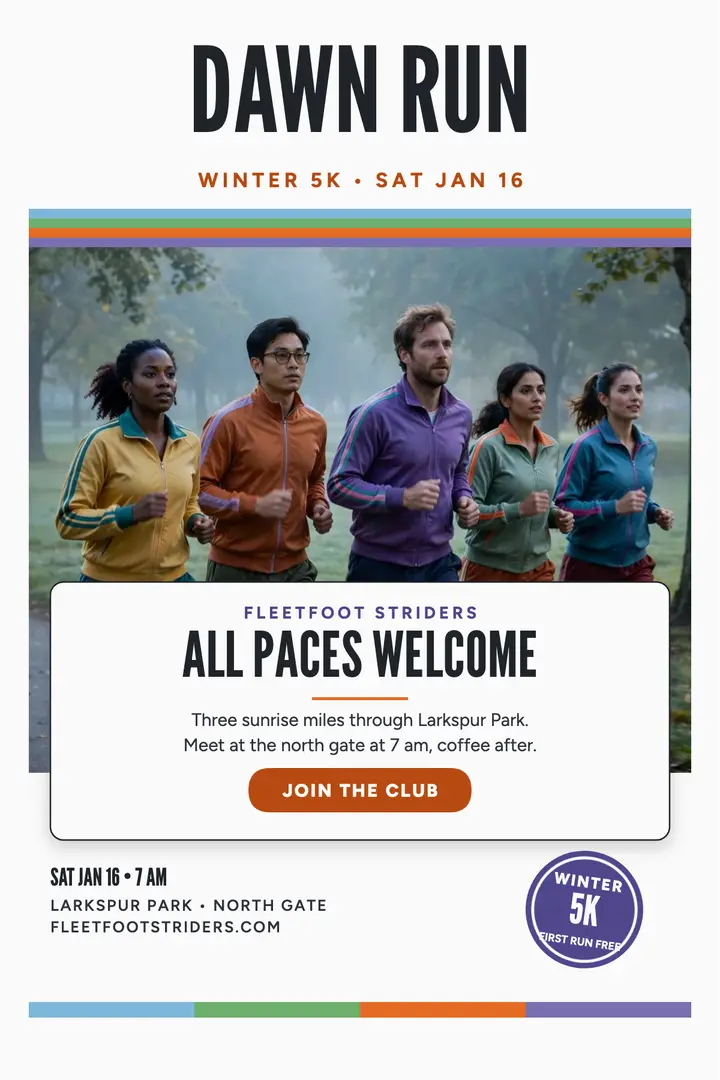 Fleetfoot Striders dawn run poster template