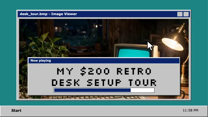 Retro desk setup tour thumbnail template