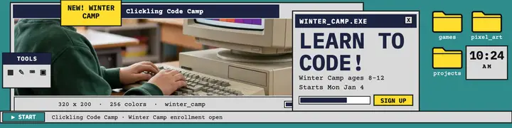 Clickling Code Camp retro desktop banner template