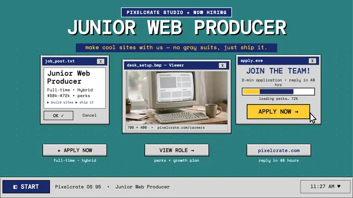 Pixelcrate junior producer retro desktop thumbnail template