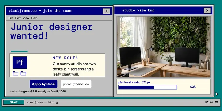 Pixelframe junior designer retro desktop post template