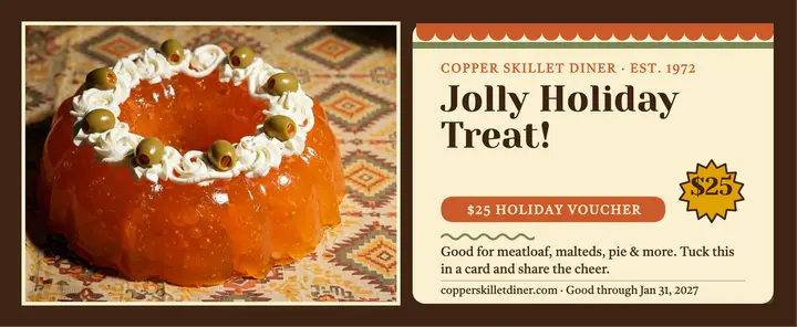 Copper Skillet retro holiday voucher template