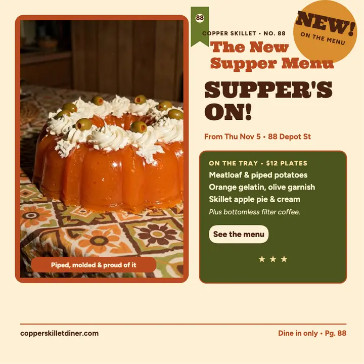 Copper Skillet retro supper menu post template