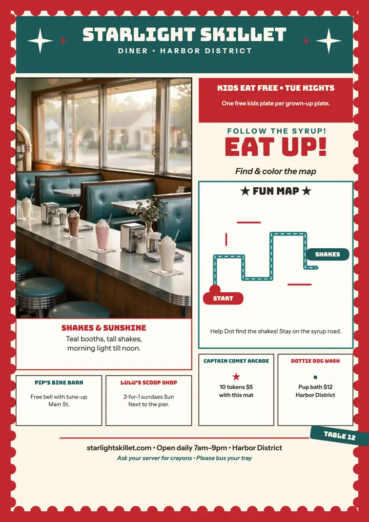 Starlight Skillet diner placemat map template