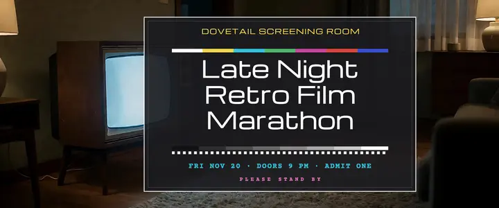 Late night retro film marathon ticket, test card template