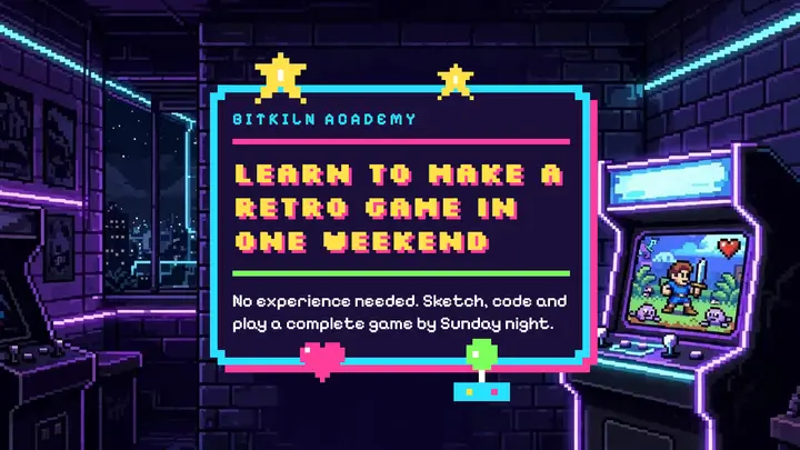 Retro game in a weekend course thumbnail, pixel art template