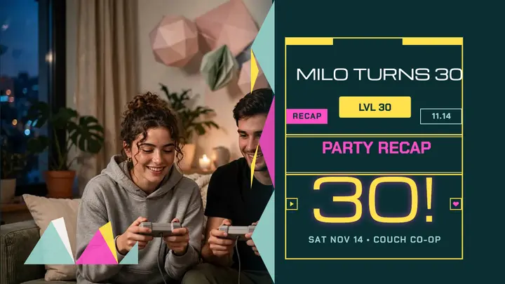 Milo turns 30 gamer recap thumbnail template