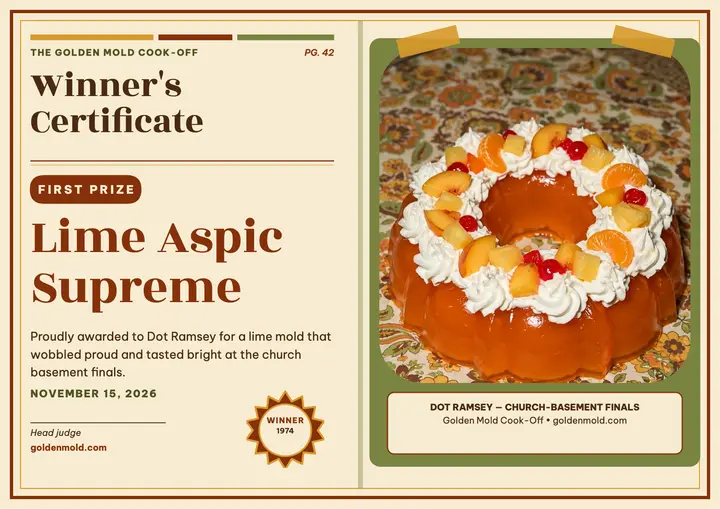 Golden Mold gelatin cook-off certificate template