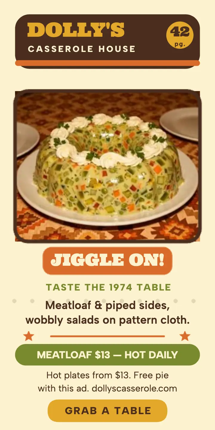 Dolly's retro gelatin diner half-page ad template