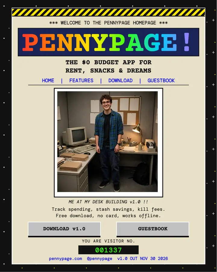 Pennypage budget app retro homepage post template