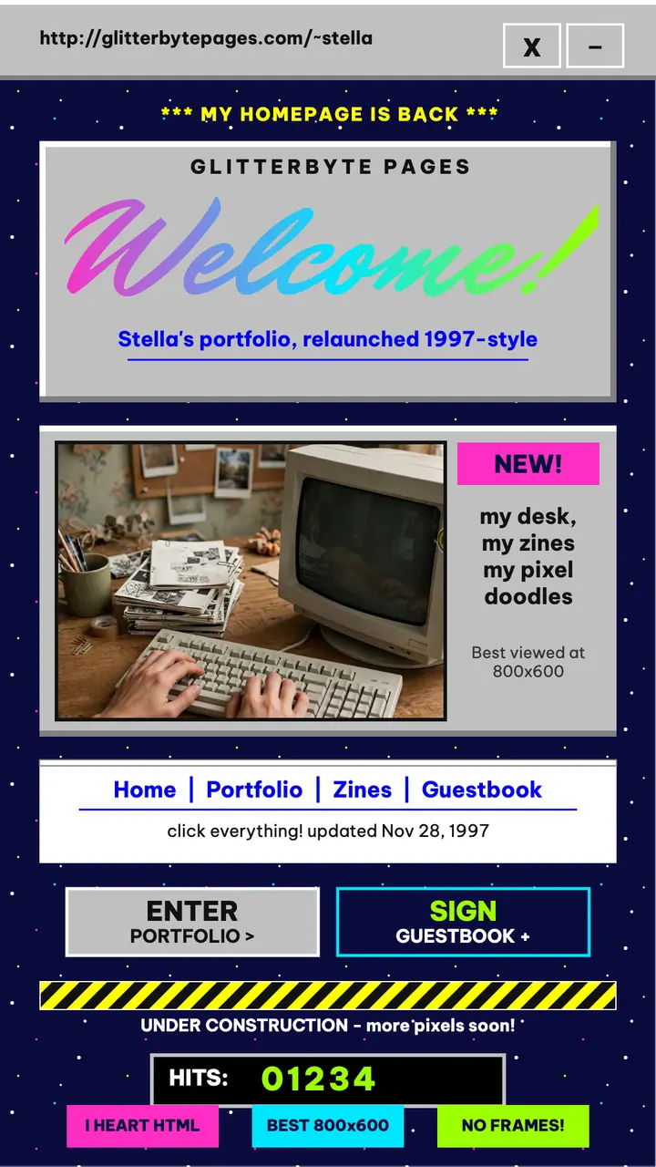 Glitterbyte retro homepage relaunch story template