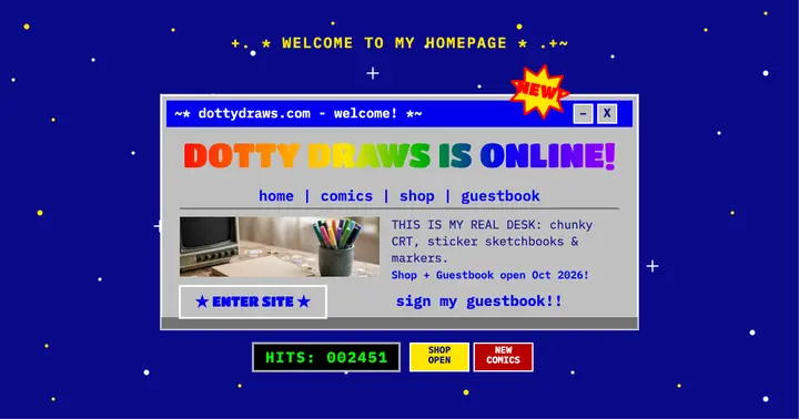 Dotty Draws retro homepage launch post template