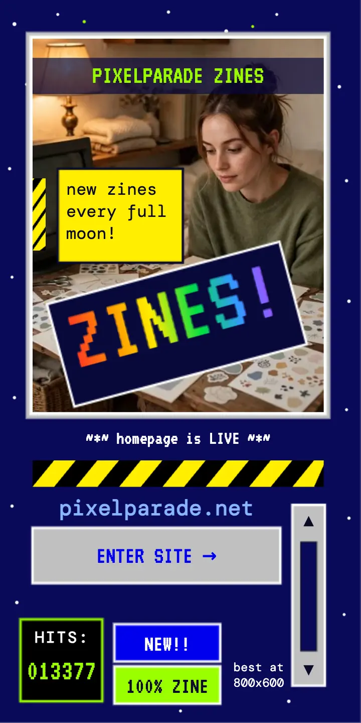 Pixelparade zine homepage half page ad template