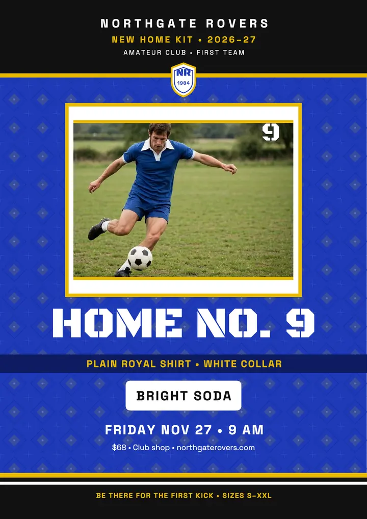 Northgate Rovers retro home kit flyer template