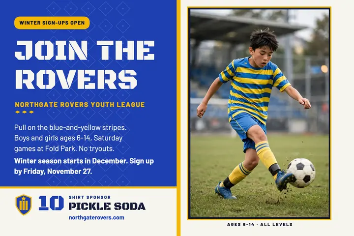 Northgate Rovers soccer sign-up postcard template
