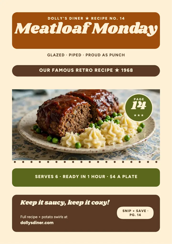 Dolly's Meatloaf Monday recipe flyer template