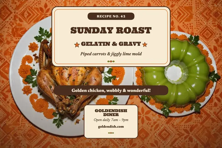 Goldendish Sunday roast retro postcard template