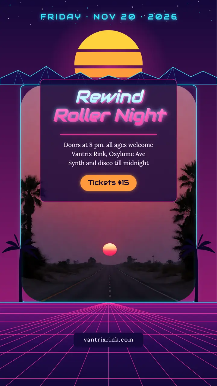 Rewind Roller Night synthwave story template
