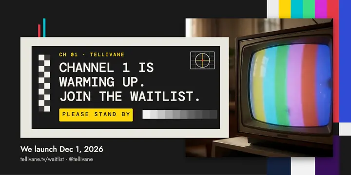 Tellivane retro TV app waitlist test card post template