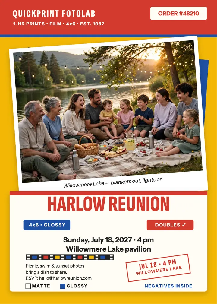 Harlow reunion photo prints invitation template
