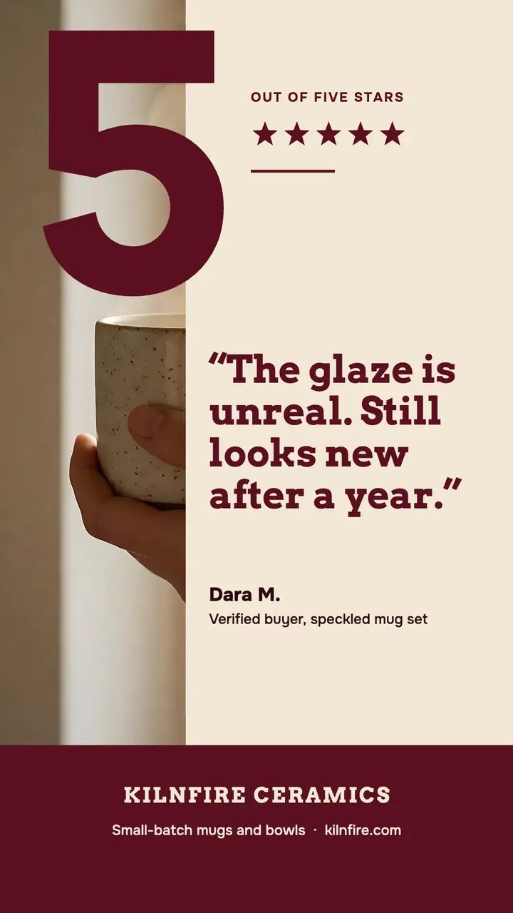 Five stars customer review story, oxblood and cream template