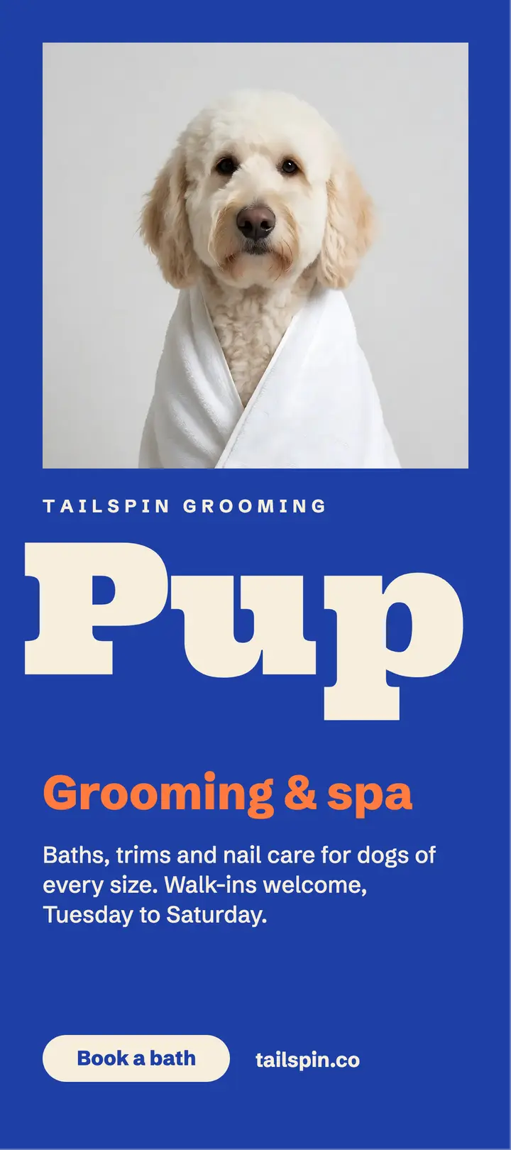 Tailspin pup grooming rack card template