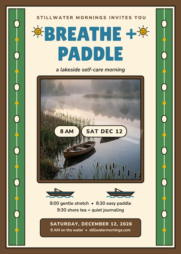 Breathe and Paddle lakeside morning invitation template