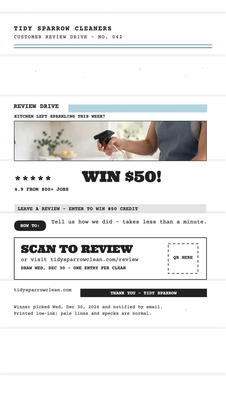 Tidy Sparrow review drive low-ink story template