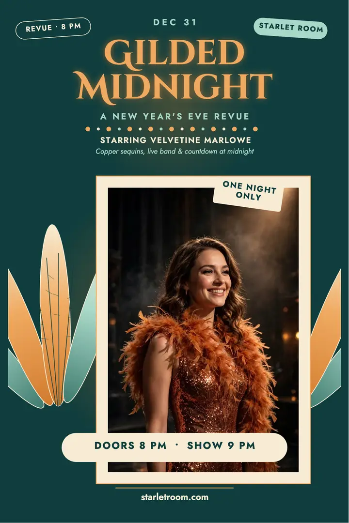 Gilded Midnight revue poster, Starlet Room template