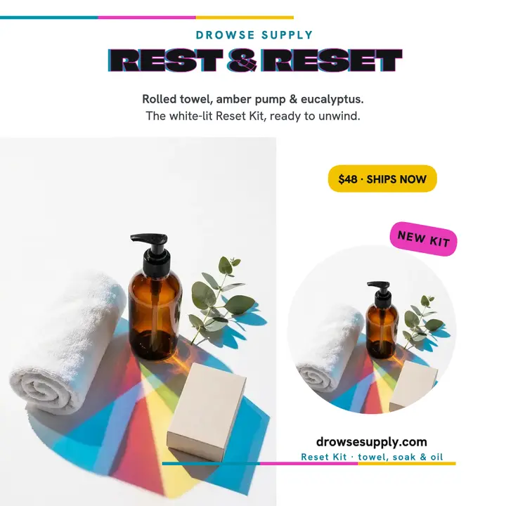 Drowse Supply Reset Kit RGB shadow post: self-care kit post template