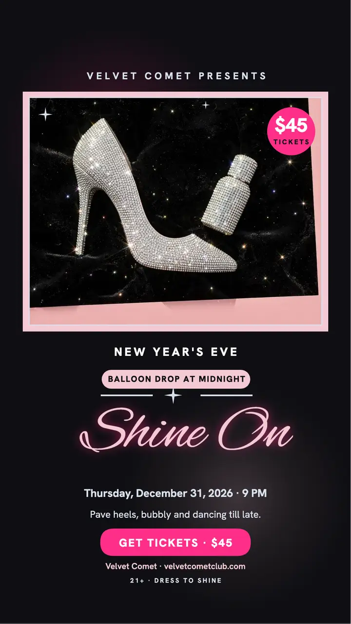 Velvet Comet NYE Shine On club story template