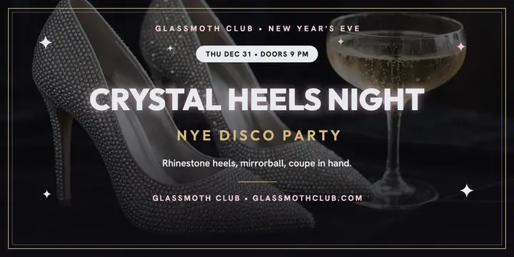 Glassmoth Club crystal heels NYE post: nye disco night post template