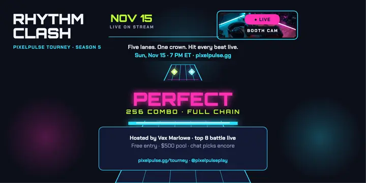 Pixelpulse rhythm clash tournament stream post template