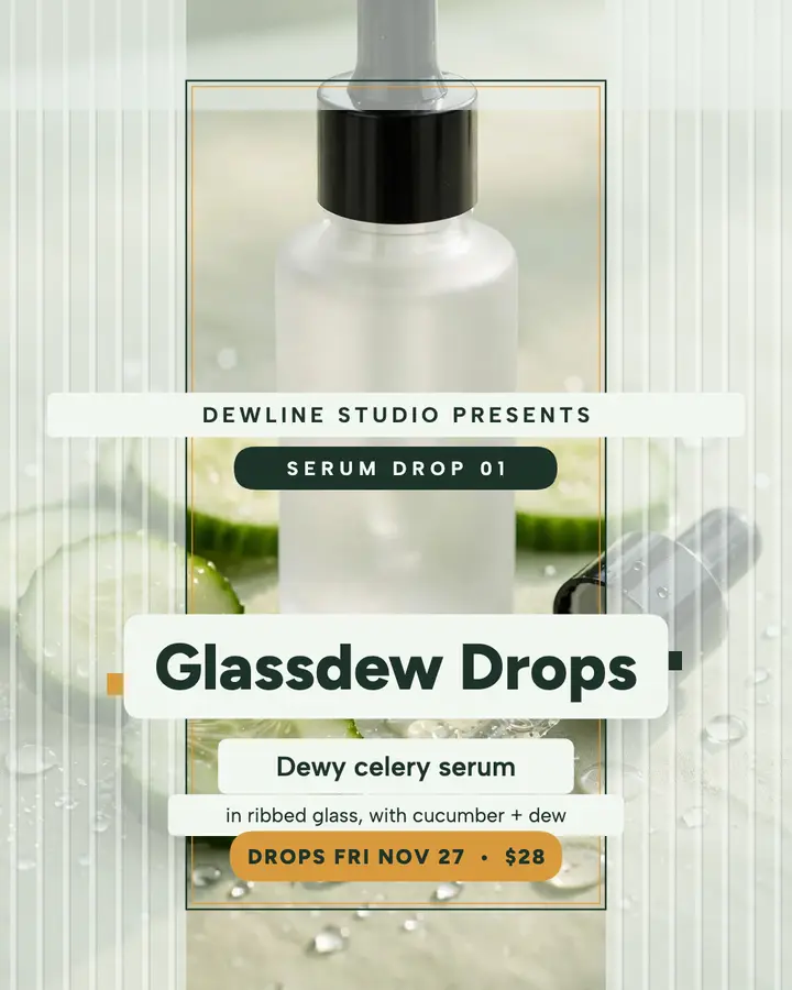 Dewline Studio Glassdew serum drop post: serum product drop post template