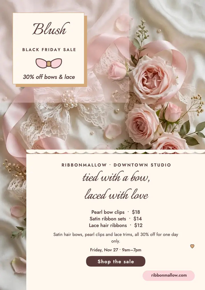 Ribbonmallow blush Black Friday flyer: black friday sale flyer template