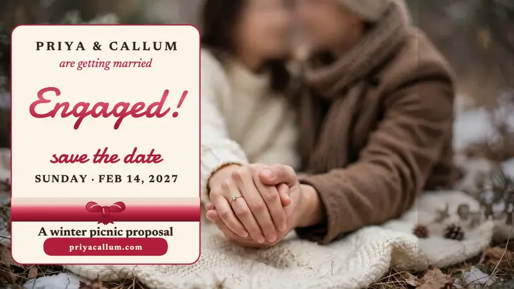 Priya and Callum engaged ribbon thumbnail template