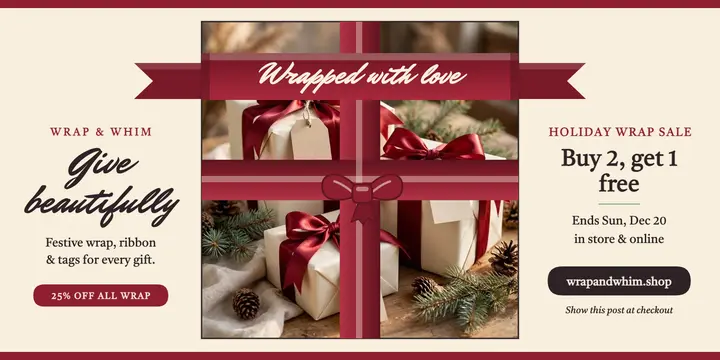 Wrap and Whim holiday wrap sale ribbon post template
