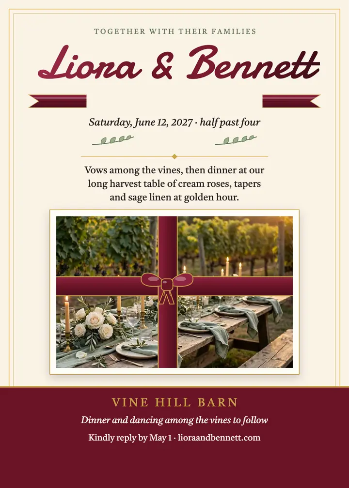 Liora and Bennett vineyard ribbon invitation template