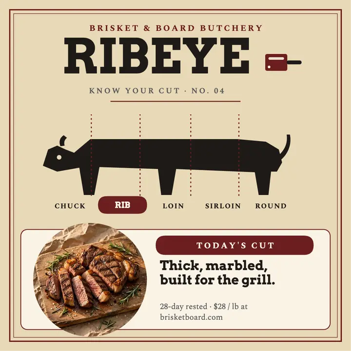 Ribeye cut chart, Brisket Board post template