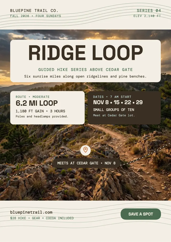 Bluepine Ridge Loop hike series flyer template
