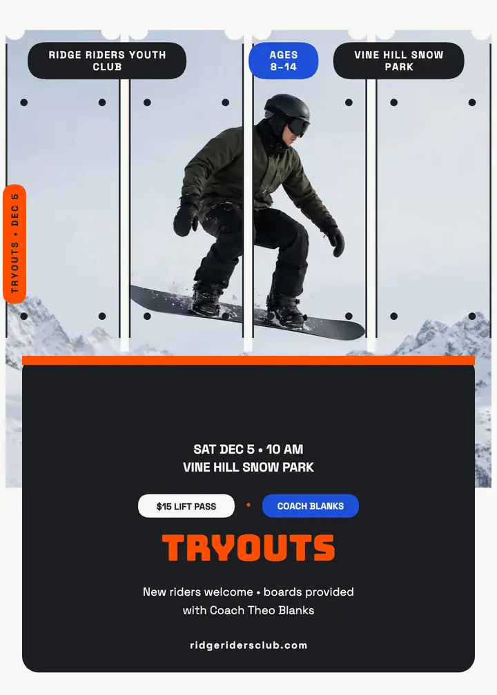 Ridge Riders snowboard tryout invitation template