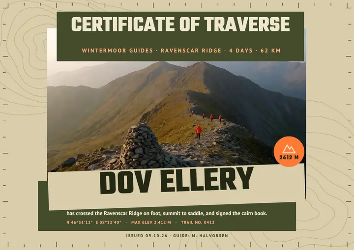 Ravenscar Ridge Traverse completion certificate template