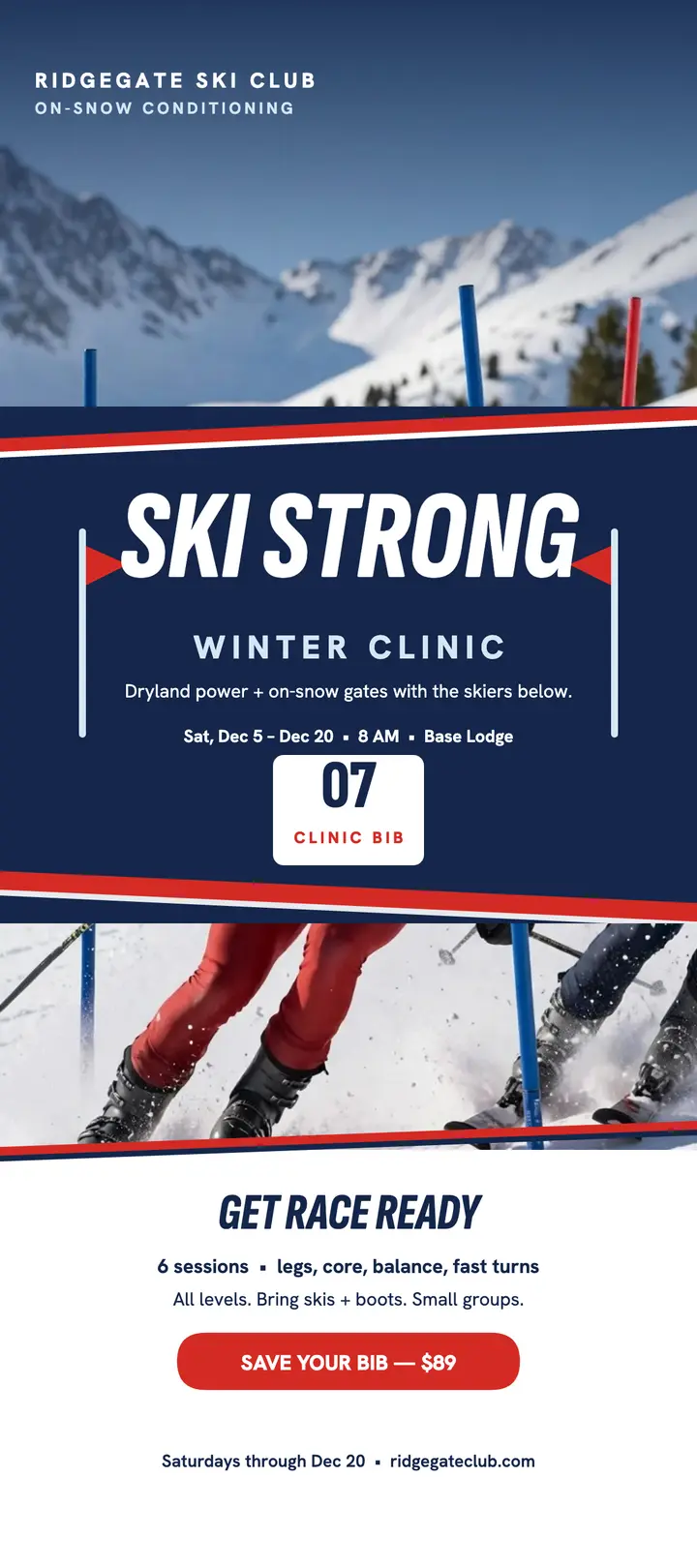 Ridgegate ski clinic rack card template
