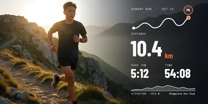 Ridgeline 10K run stats post: running stats share post template