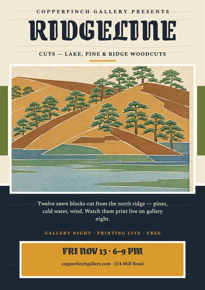 Ridgeline Cuts woodcut show flyer template